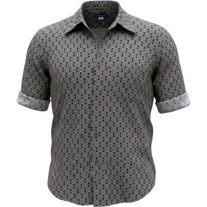 Untied Vintage Geometric Print Rayon Button Down Shirt 2XLT Gray Black Y2K